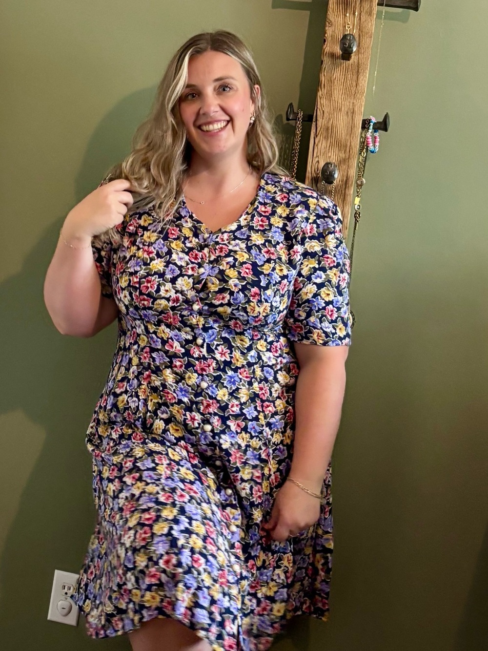 42.) Vintage / Floral Fit-and-Flare Midi Dress - Cottagecore
